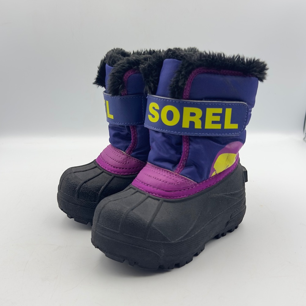 Sorel Snow Commander Purple Black Waterproof Toddler 7 Kids Boots NV1877-484